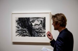 A man walks past an untitled painting by Chinese Canadian artist Matthew Wong during an exhibition in the Van Gogh Museum in Amsterdam, Netherlands, Feb. 28, 2024. (AFP Photo)