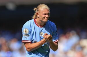 Manchester City's Erling Haaland reacts during the match against Bournemouth at the Etihad Stadium, Manchester, U.K., Aug. 13, 2024. (Reuters Photo)