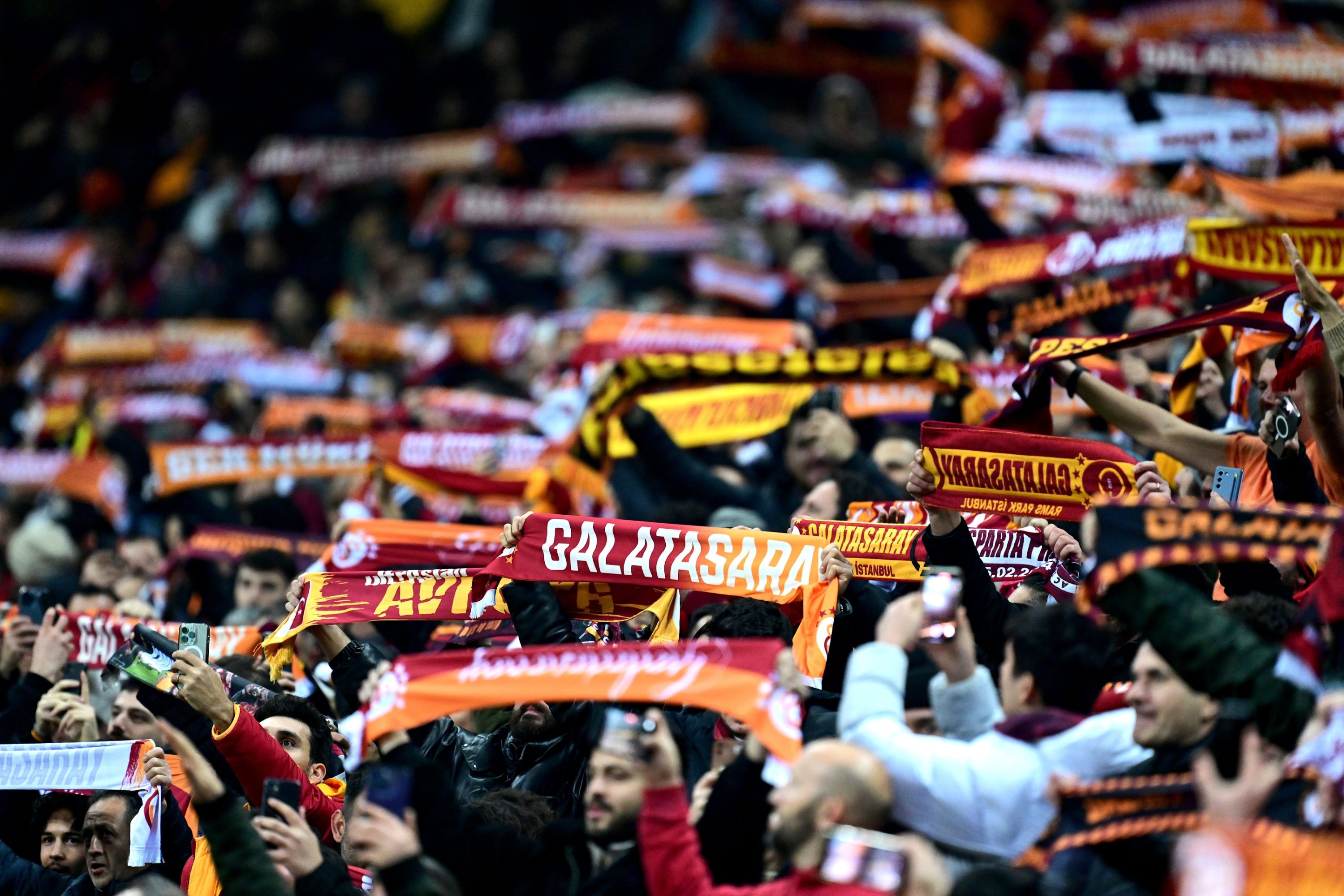 317742 Fans support Galatasaray against Sparta Prague at RAMS Park Stadium in the UEFA Europa League playoff first leg, Istanbul, Türkiye, Feb. 15, 2024. (AA Photo)