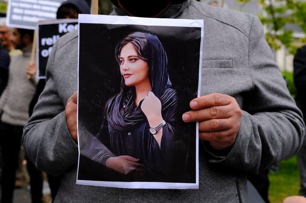 Protestors demonstrate at the Iranian Embassy in Brussels on Sept. 23, 2022, after Mahsa Amini's death. (Shutterstock Photo)