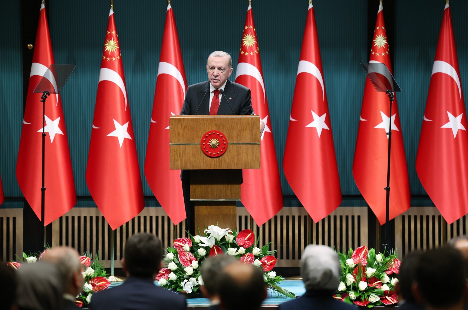 President Recep Tayyip Erdoğan speaks to reporters following a cabinet meeting in Ankara, March 4, 2024 (AA Photo)