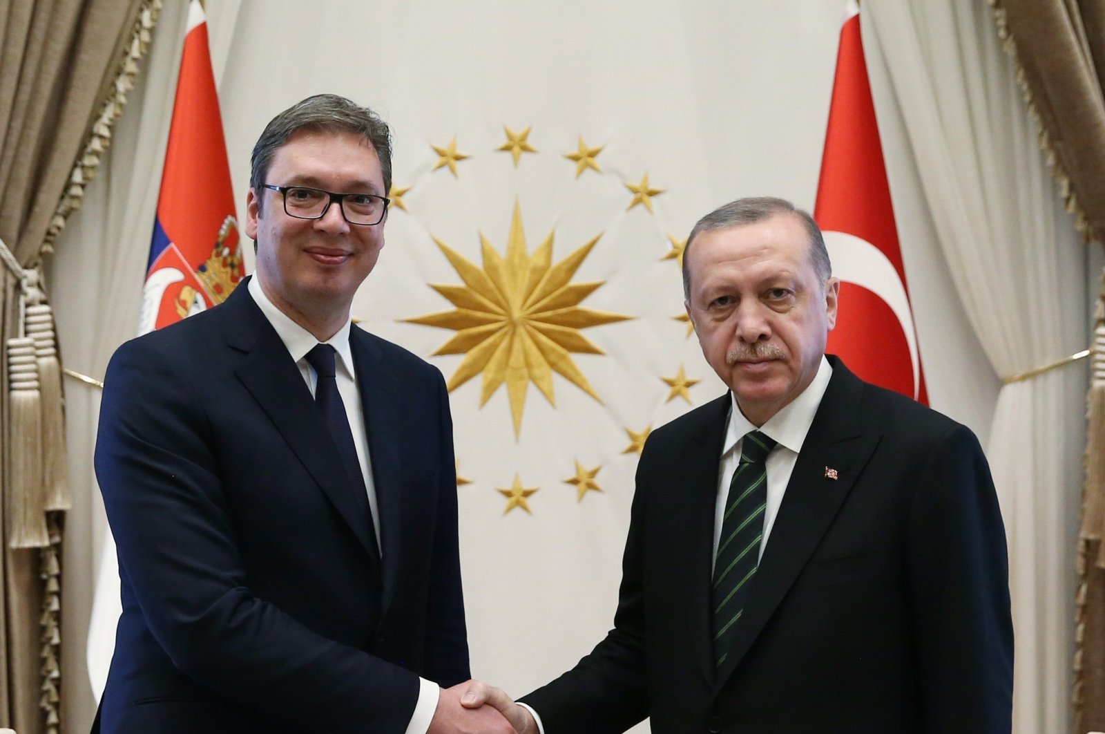 President Recep Tayyip Erdoğan (R) hosts Serbia's President Aleksandar Vucic in the capital, Ankara, Türkiye, May 7, 2018. (AA File Photo)