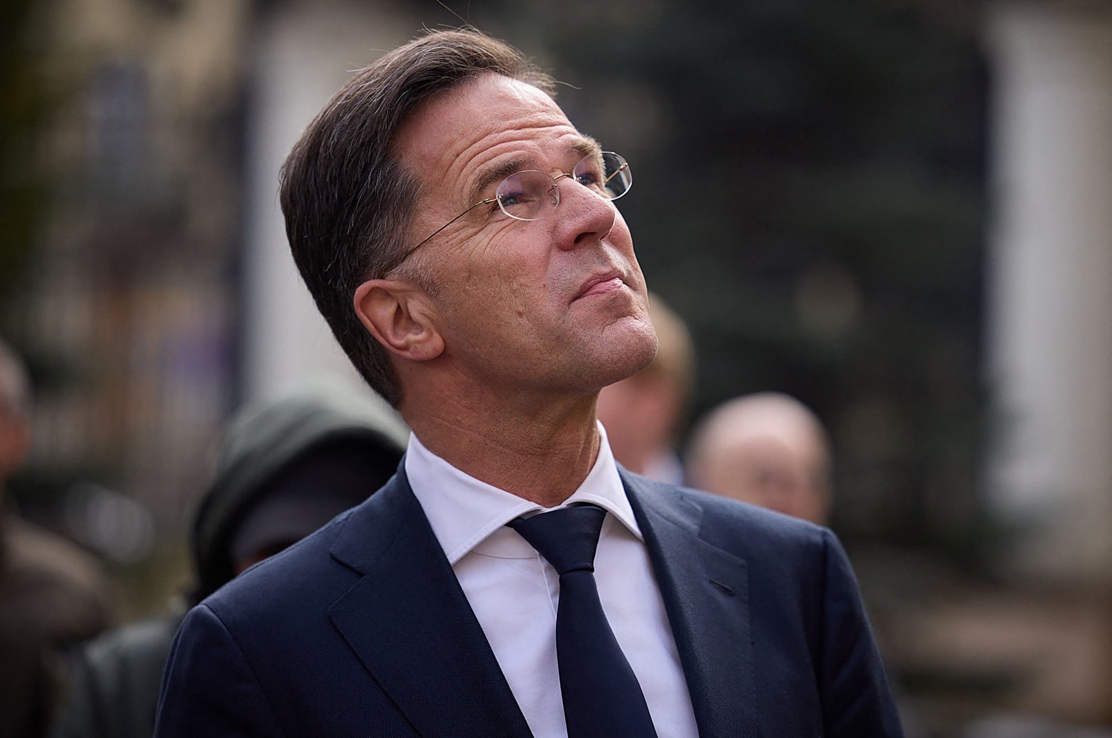 Prime Minister of the Netherlands Mark Rutte inspecting damaged buildings with Ukrainian President in Kharkiv, amid the Russian invasion of Ukraine, March 1, 2024. (Photo by Handout / Ukrainian Presidential Service via AFP)