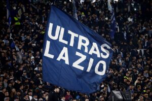 Lazio fans display a banner in the stands before the match against Bayern Munich at the Stadio Olimpico, Rome, Italy, Feb. 14, 2024. (Reuters Photo)