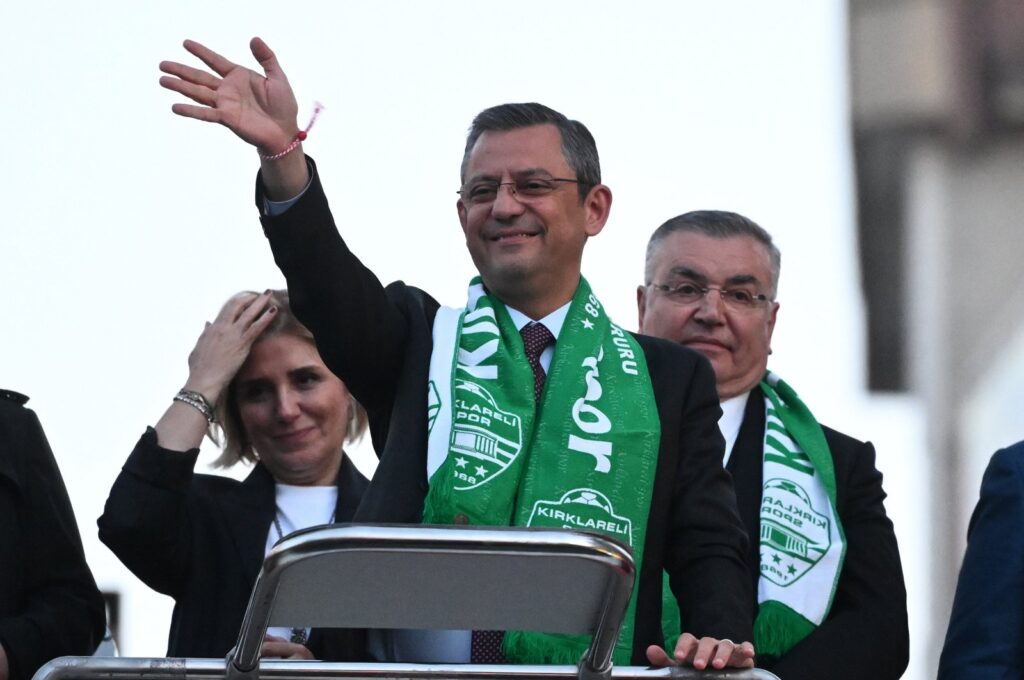CHP Chair Özgür Özel greets supporters in Kırklareli, northwestern Türkiye, March 4, 2024. (AA Photo)