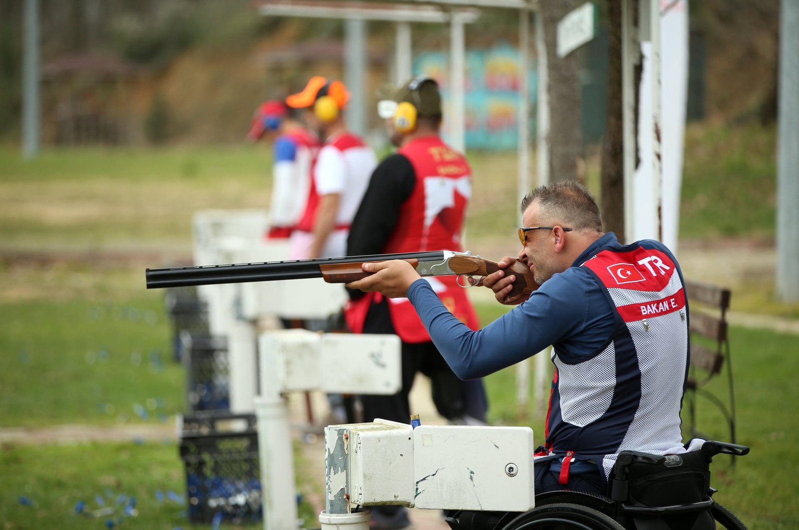 Members of the Turkish para-trap national team practice their shooting skills, Sakarya, Türkiye, March 5, 2024. (AA Photo)