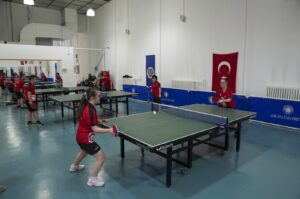 Turkish national Down syndrome table tennis team players train at the Ankara University, Ankara, Türkiye, Feb. 2, 2024. (AA Photo)