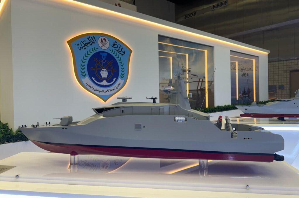 A mockup of the vessels at Dearsan's booth at the Doha International Maritime Defence Exhibition and Conference (DIMDEX 2024), Doha, Qatar, March 6, 2024. (AA Photo)