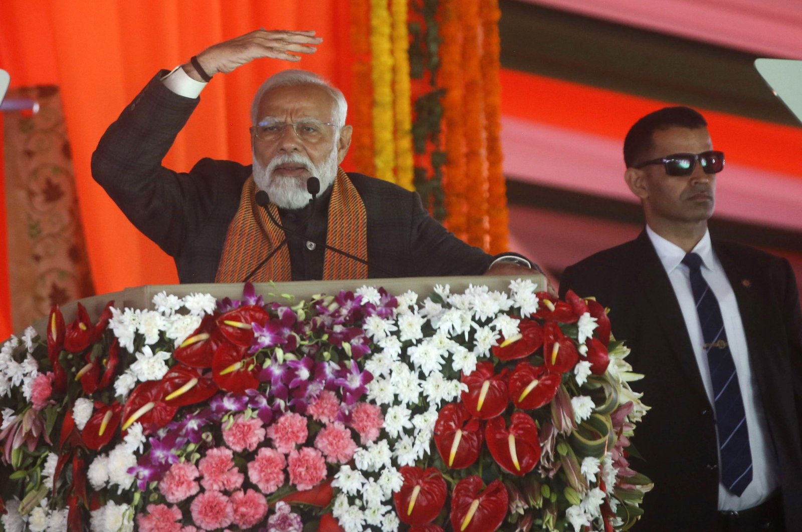 Indian PM Narendra Modi addresses a rally in Srinagar, the summer capital of Jammu and Kashmir, India, March 7, 2024. (EPA Photo)