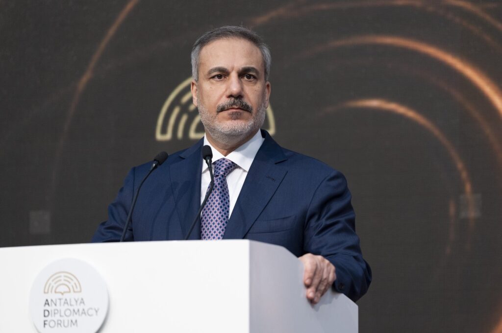 Foreign Minister Hakan Fidan addresses a session of the Antalya Diplomacy Forum, Antalya, Türkiye, March 3, 2024. (AA File Photo)