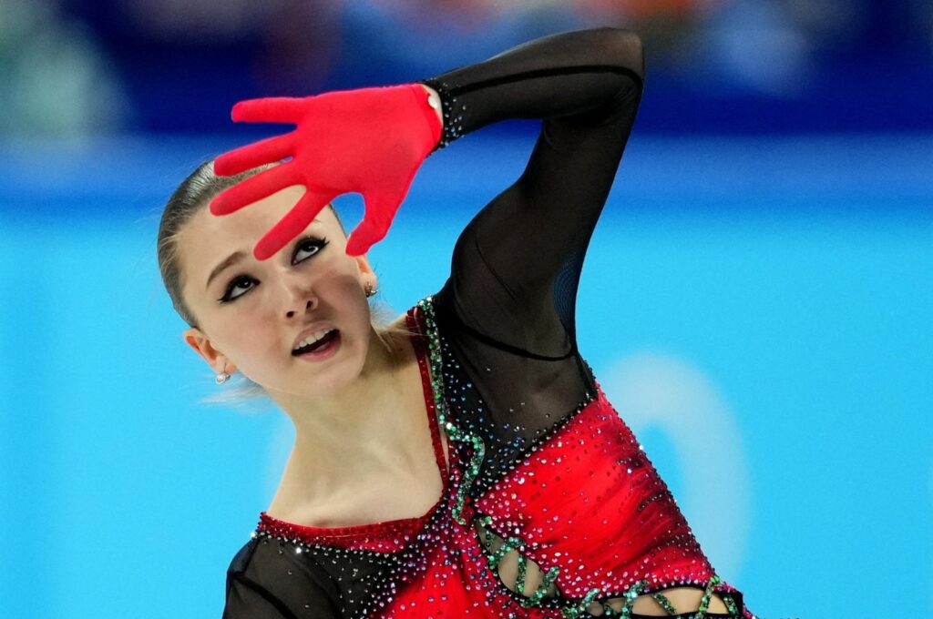 Russia's Kamila Valieva in action during the 2022 Beijing Olympics figure skating team event at the Capital Indoor Stadium, Beijing, China, Feb. 7, 2022. (Reuters Photo)