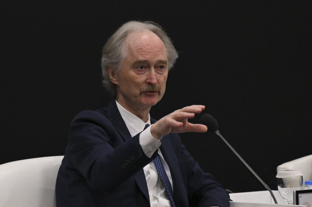 U.N. Special Envoy for Syria Geir O. Pedersen is seen speaking at the Antalya Diplomacy Forum, Antalya, Türkiye, March 1, 2024. (AA Photo)