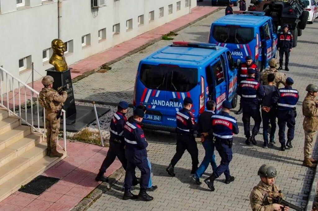 Gendarmerie forces detain three people linked to the Daesh terror group, in southeastern Diyarbakır province, Türkiye, March 8, 2024. (AA Photo)