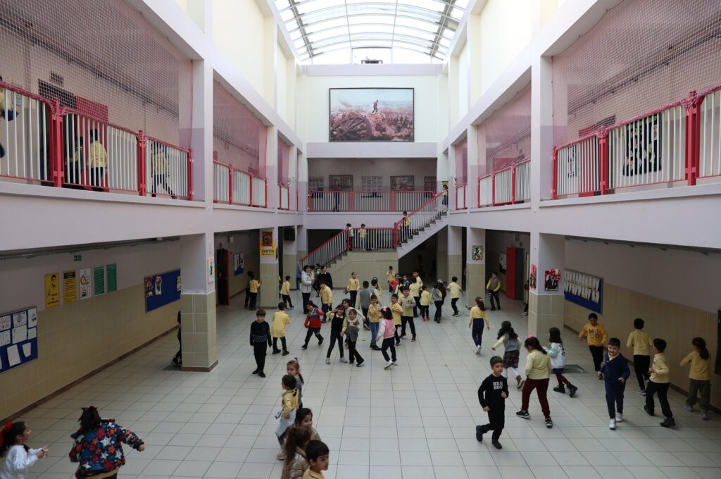 Students are seen playing in the playground of the school, Istanbul, Türkiye, Feb. 20, 2020