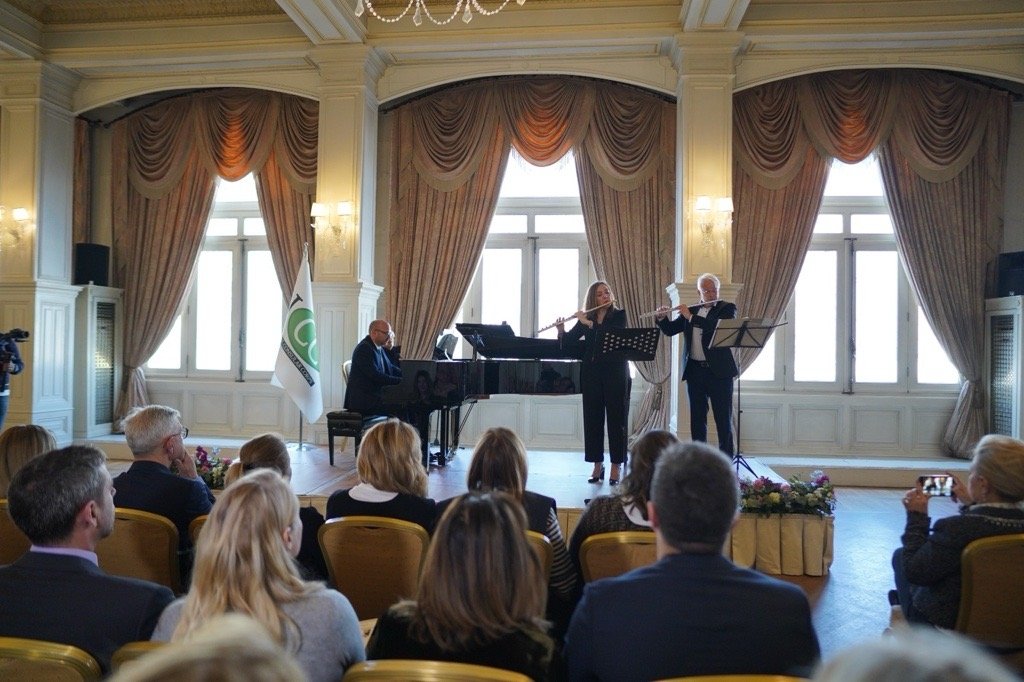 319244 Performers, including German Consul General Johannes Regenbrecht (R), during the concert event, Istanbul, Türkiye, March 10, 2024. (Courtesy of the ICC)