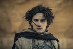 This image released by Warner Bros. Pictures shows Timothee Chalamet in a scene from "Dune: Part Two." (AP Photo)
