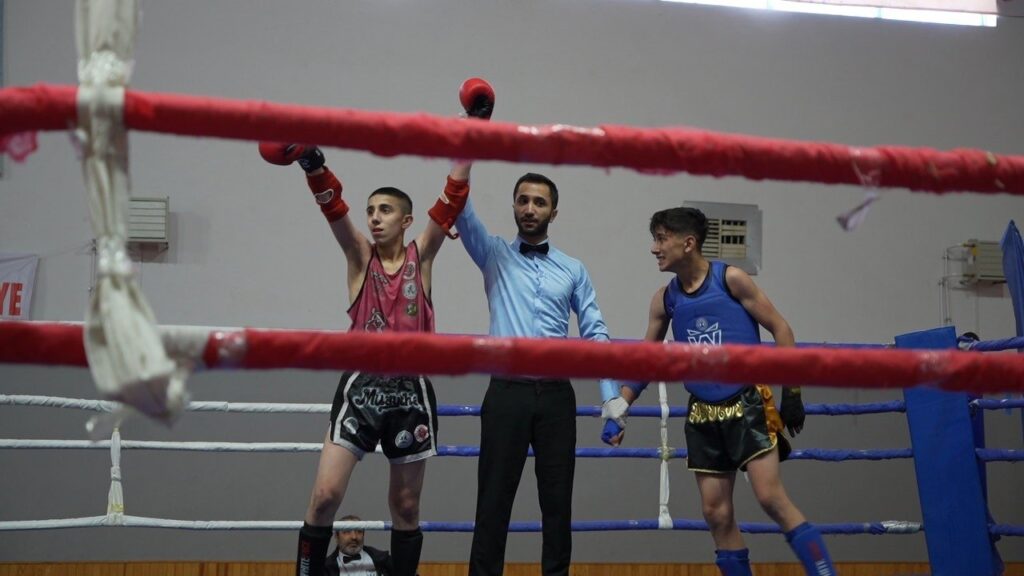 Young boxers after finishing a fight in Şanlıurfa's district of Suruç, March 14, 2024. (IHA Photo)