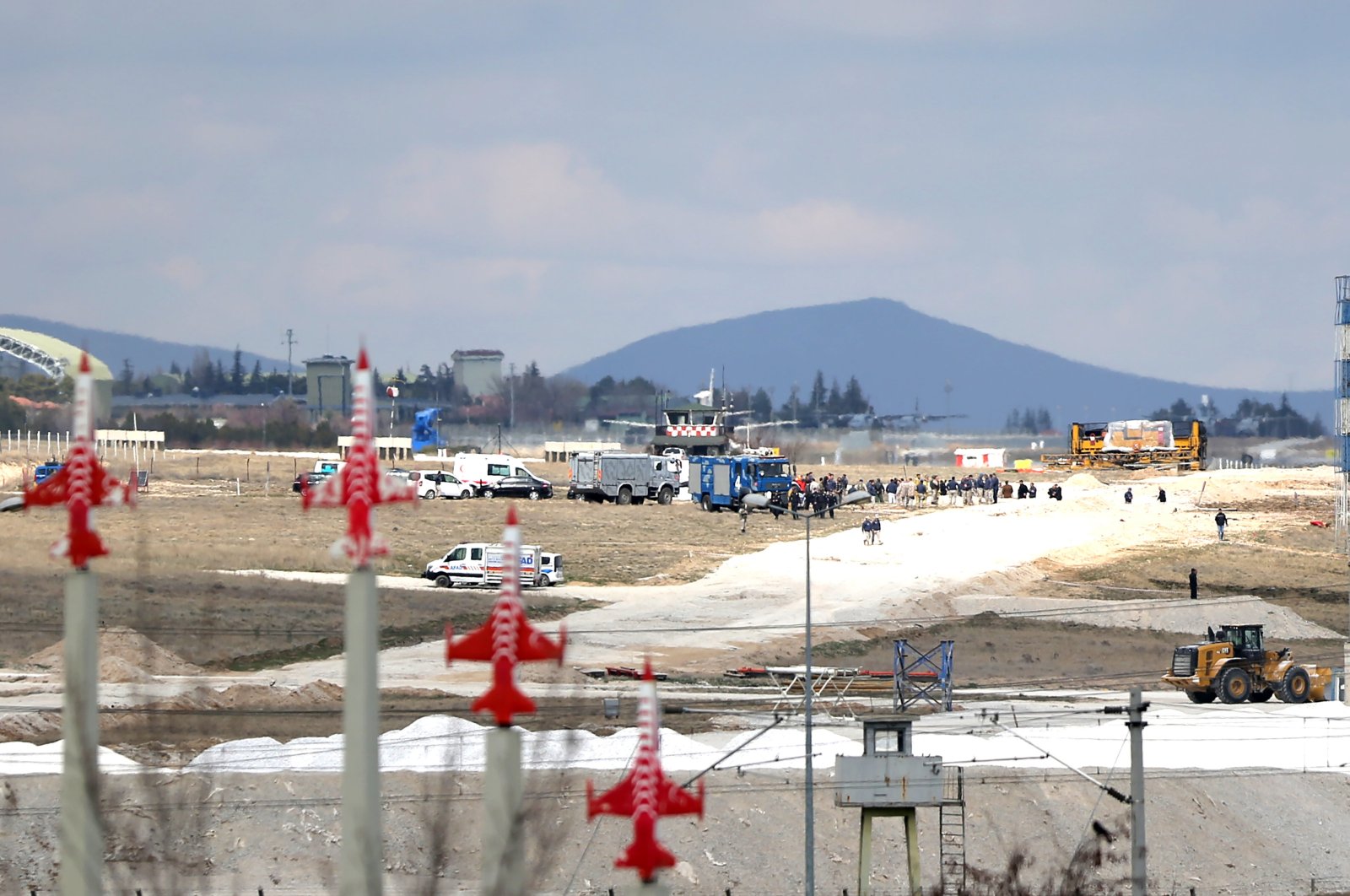 A Turkish military training plane crashed on a work machine near the runway in Konya, Türkiye, March 14, 2024. (AA Photo)