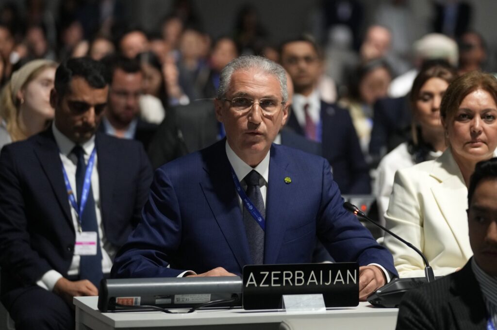 Mukhtar Babayev, Azerbaijan ecology and natural resources minister, attends a plenary stocktaking session at the COP28 U.N. Climate Summit, in Dubai, United Arab Emirates, Monday, Dec. 11, 2023. (AP File Photo)