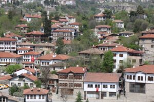 An aerial view of the old houses of Safranbolu that has been included in the slow cities network "Cittaslow", Karabük, Türkiye, March 15, 2024. (IHA Photo)