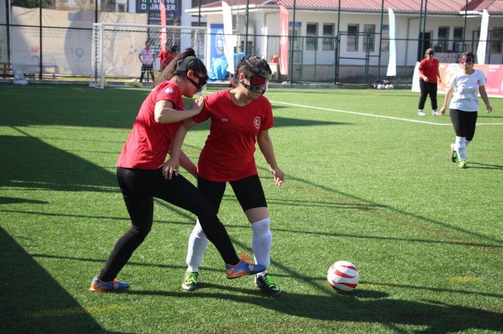 Turkish visually impaired women's national football team players during training, Adana, Türkiye, March 15, 2024. (AA Photo)