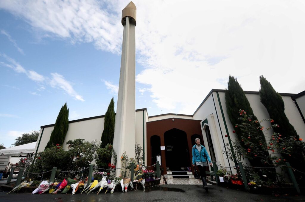 A visitor leaves the Al Noor Mosque, one of the targets of a terrorist attack that killed 50 people in Christchurch, New Zealand, March 15, 2019. (AFP Photo)