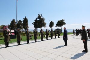 President Recep Tayyip Erdoğan attends the Çanakkale Victory and Martyrs' Day and 109th anniversary ceremony of the Çanakkale naval victory at the Martyrs' Monument in Çanakkale, Türkiye, March 18, 2024. (AA Photo)