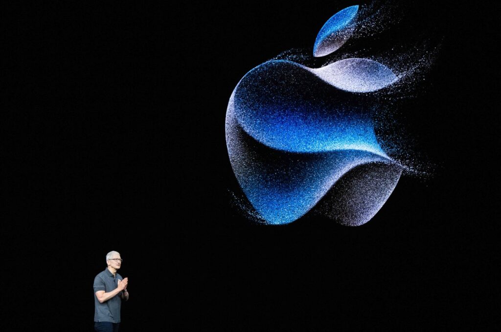 Tim Cook, chief executive officer of Apple Inc., speaks during a launch event for the new Apple iPhone 15 at Apple Park in Cupertino, California, U.S., Sept. 12, 2023. (AFP Photo)