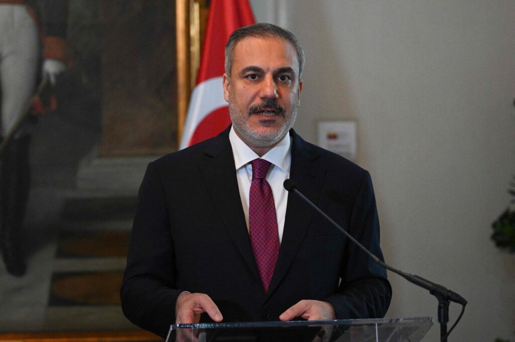 Foreign Minister Hakan Fidan speaks during a press conference at the Ministry of Foreign Affairs of Venezuela in Caracas on Feb. 24, 2024. (AFP File Photo)