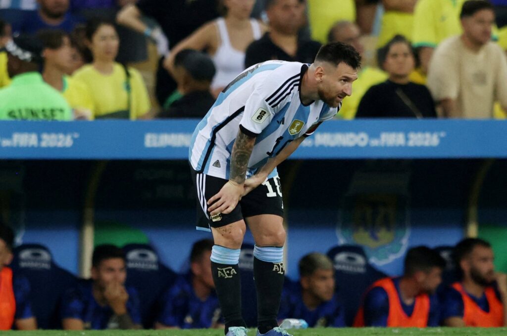 Argentina's Lionel Messi reacts during the South American World Cup Qualifiers against Brazil at the Estadio Maracana, Rio de Janeiro, Brazil, Nov. 21, 2023. (Reuters Photo)
