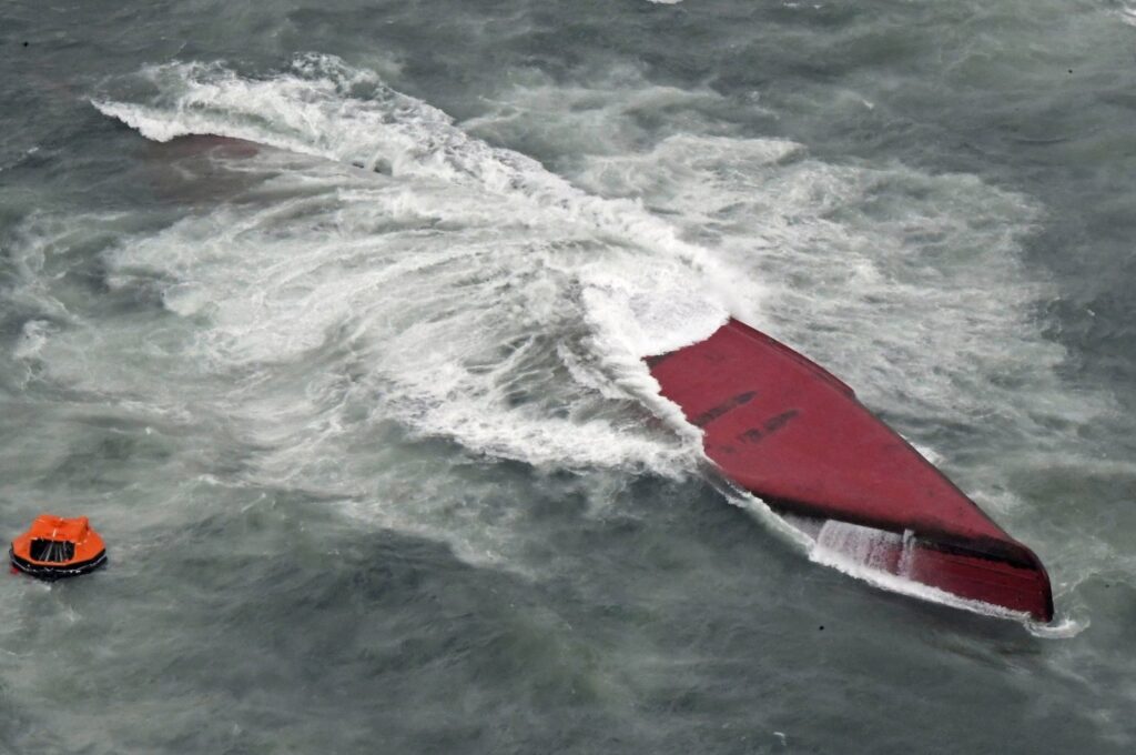 A South Korean-flagged chemical tanker capsized off the coast of Yamaguchi prefecture, western Japan, March 20, 2024. (Reuters Photo)