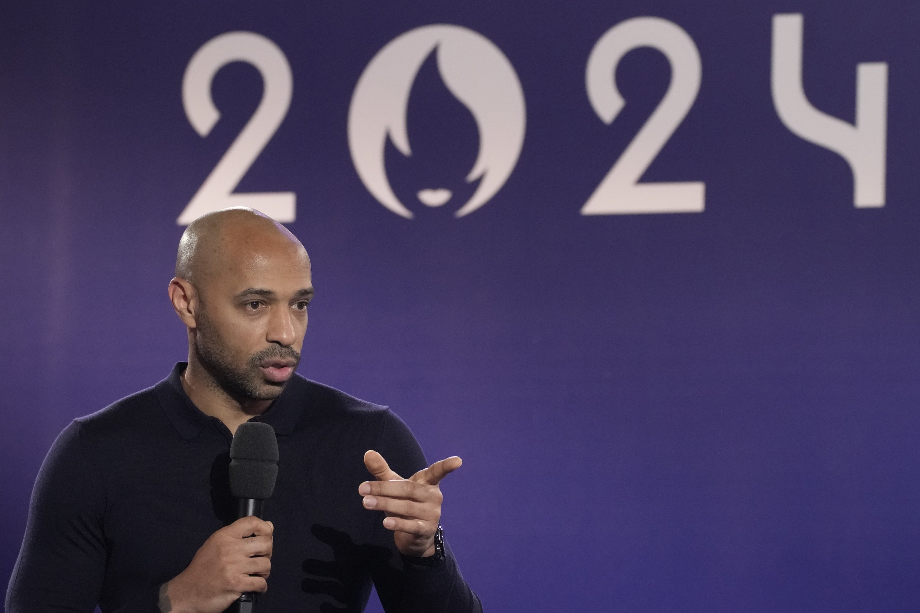 320582 Thierry Henry attends the draw for the Paris 2024 Olympic Football tournaments, Paris, France, March 20, 2024. (AP Photo)