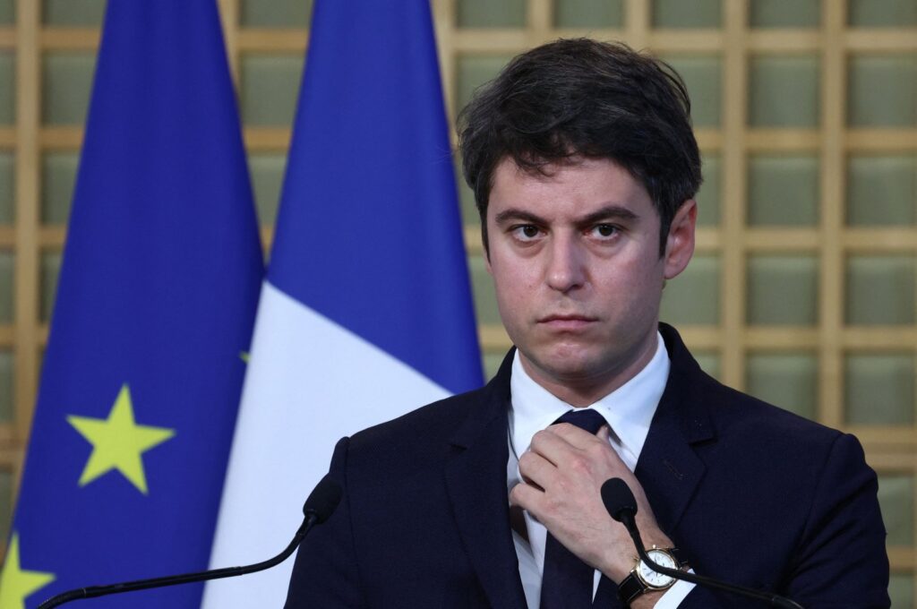 France's Prime Minister Gabriel Attal holds a press conference with deputy minister for Public Accounts, Paris, France, March 20, 2024. (AFP Photo)