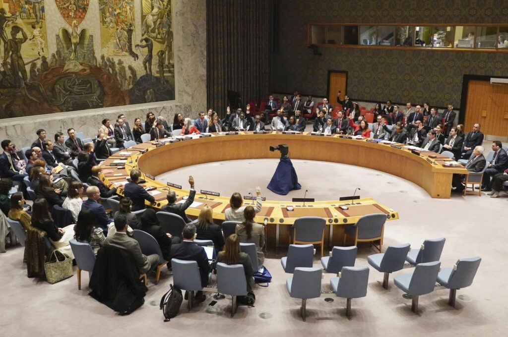 The U.N. Security Council votes on a proposed immediate humanitarian cease-fire in Gaza at the U.N. headquarters in New York on Dec. 8, 2023. (Reuters File Photo)