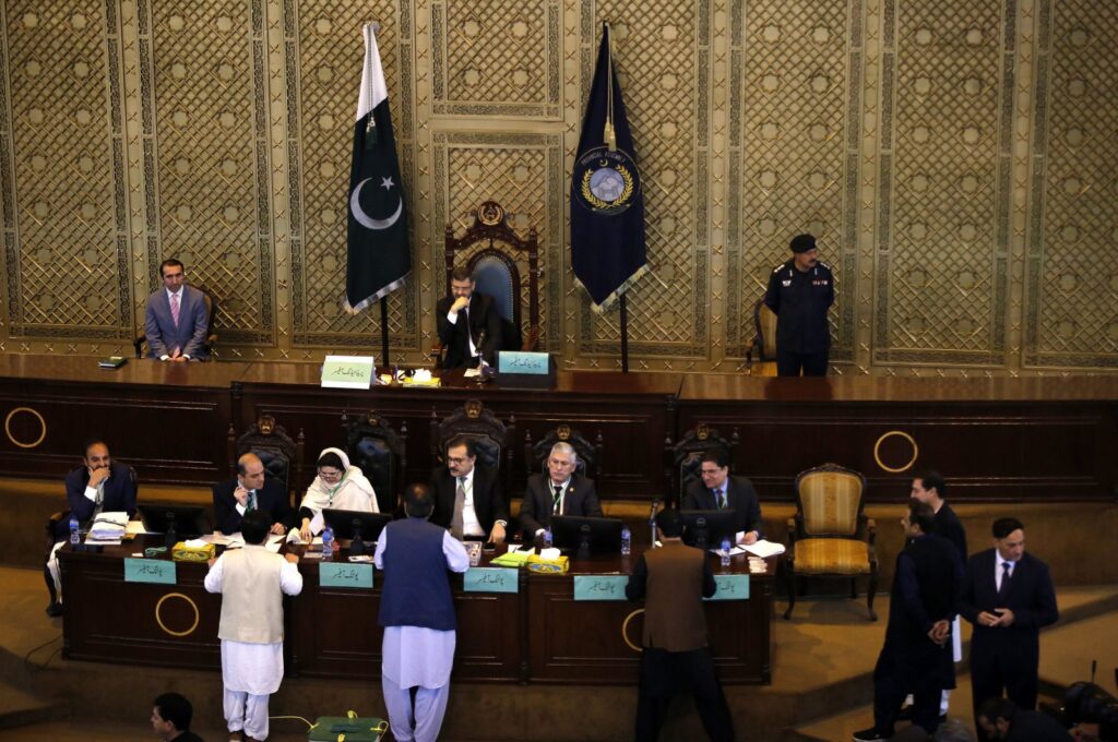 Members of the Khyber Pakhtunkhwa Assembly cast their ballots for the presidential elections at KPK provincial assembly, Peshawar, Pakistan, March 9, 2024. (EPA Photo)