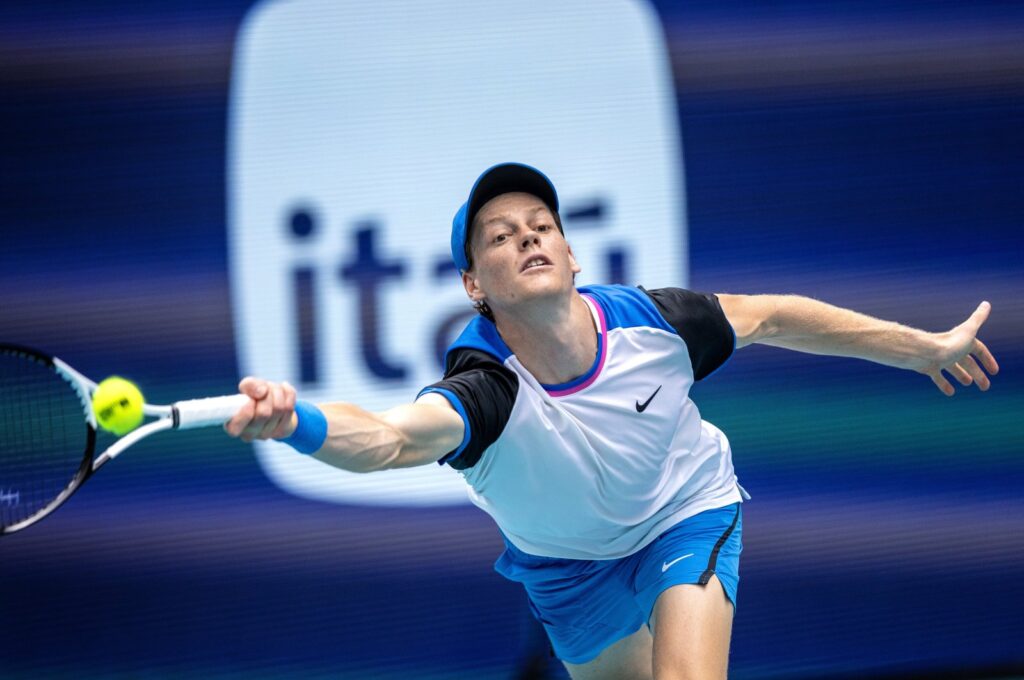 Jannik Sinner in action against Tallon Griekspoor during the men's third round of the 2024 Miami Open tennis tournament, Hard Rock Stadium, Miami, Florida, U.S., March 24, 2024. (EPA Photo)