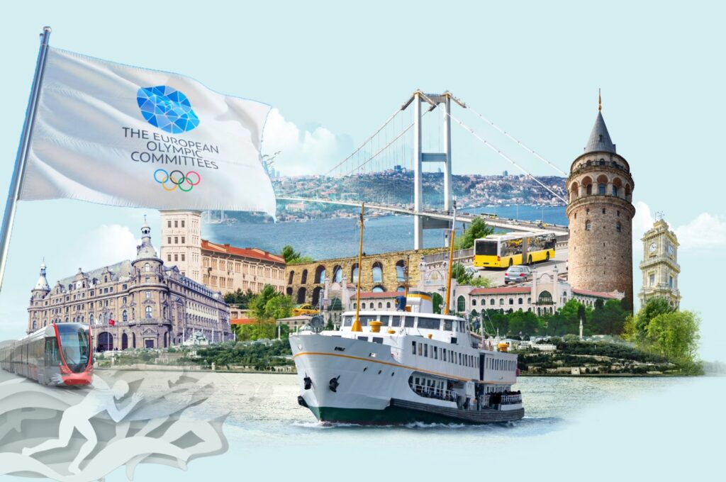 The illustration shows Türkiye's city of Istanbul and the European Olympic Committees (EOC). (Illustration by Kelvin Ndunga)