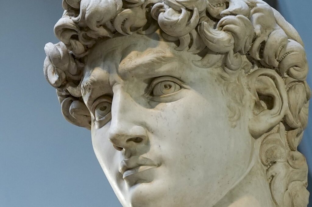 Michelangelo's 16th-century statue of David is seen on display at the Accademia Gallery, Florence, central Italy, March 18, 2024. (AP Photo)