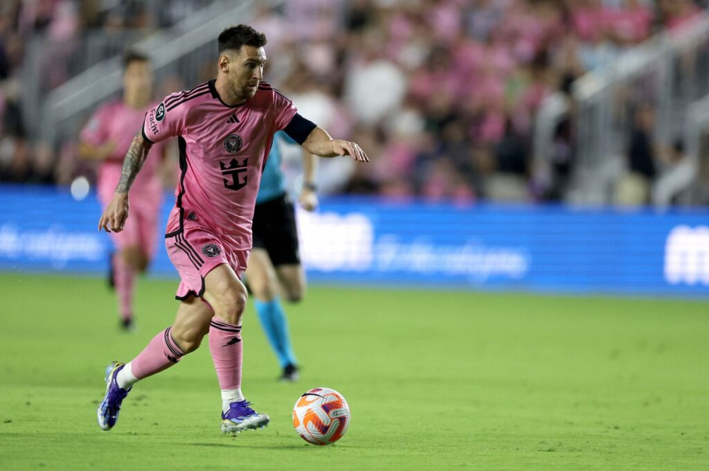 Inter Miami's Lionel Messi controls the ball against Nashville during the first half in the Concacaf Champions Cup Round of 16 match at Chase Stadium, Fort Lauderdale, U.S., March 13, 2024. (AFP Photo)