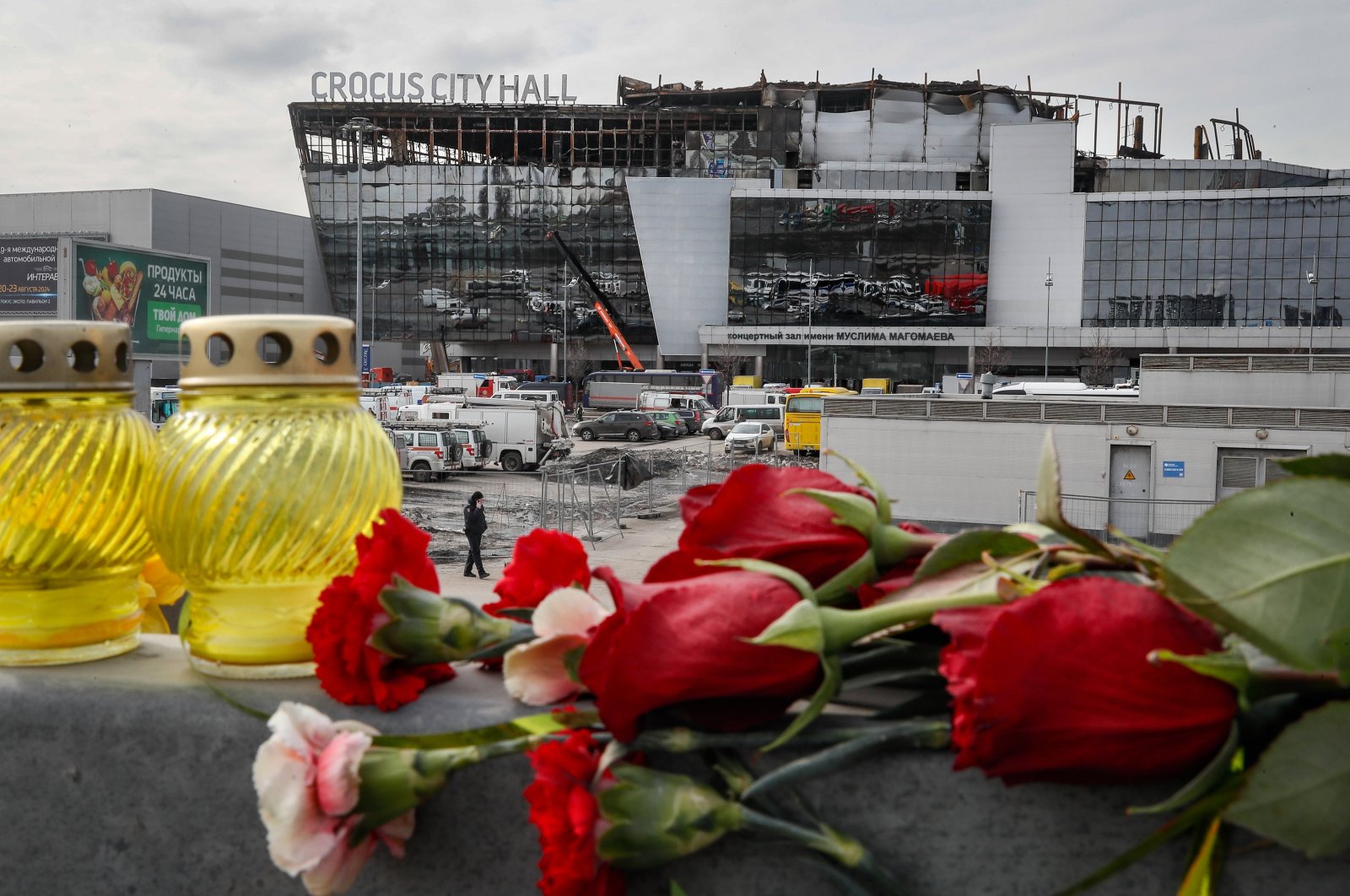 A view of the burnt Crocus City Hall concert venue, four days after a terrorist attack in Krasnogorsk, outside Moscow, Russia, March 26, 2024. (EPA Photo)