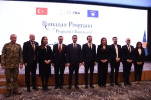 Officials and other dignitaries from both the countries pose after iftar dinner held at Pristina, Kosovo, March 28, 2024. (AA Photo)