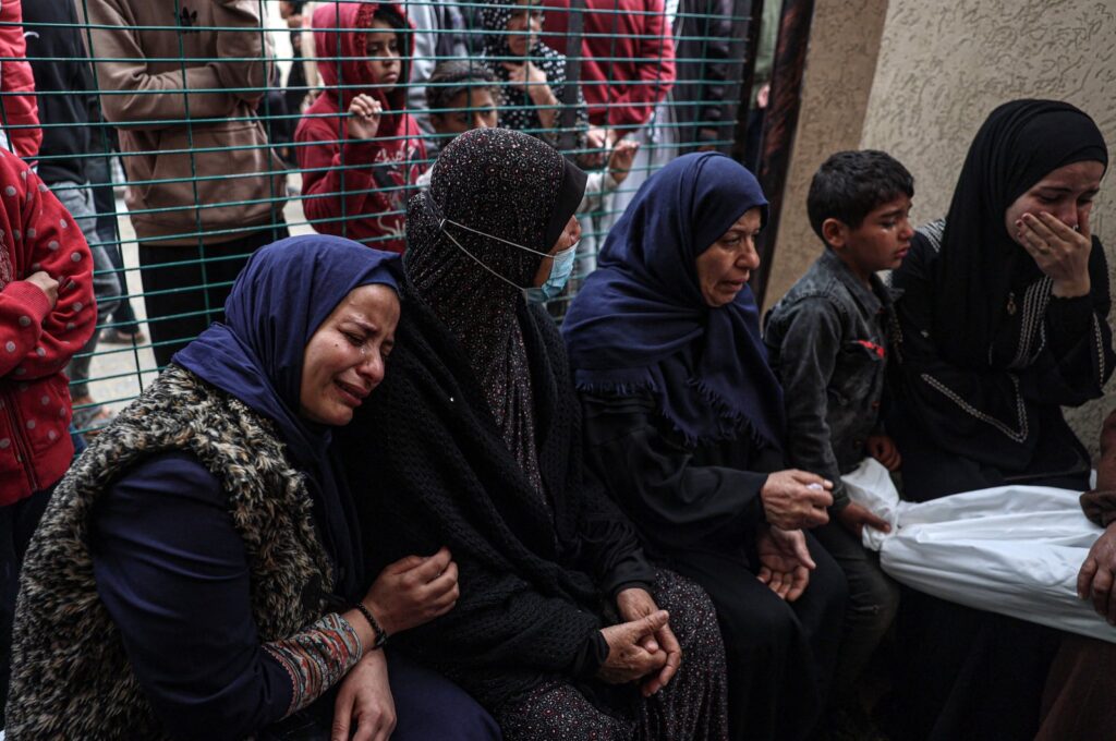 Palestinians mourn over the body of a child killed in Israeli bombardment the night before, the European hospital, Khan Yunis, Gaza Strip, Palestine, March 29, 2024. (AFP Photo)