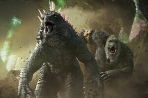 This image released by Warner Bros. Pictures shows Godzilla (L) and Kong in a scene from "Godzilla x Kong: The New Empire." (AP Photo)