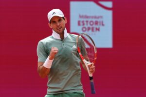 Austrian tennis player Dominic Thiem in action during the match against German opponent Maximilian Marterer on the first day of the 2024 ATP Estoril Open, Estoril, Portugal, April 1, 2024. (EPA Photo)