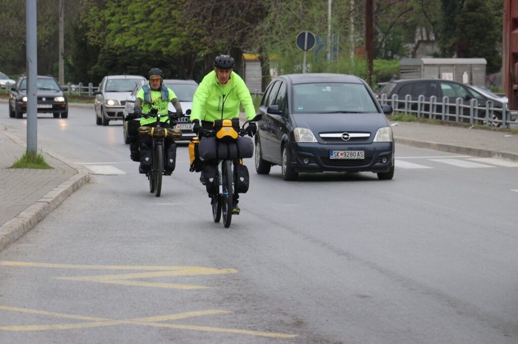 Two cyclists set off on their journey to Mecca in Skopje, North Macedonia, on April 1, 2024. (AA Photo)