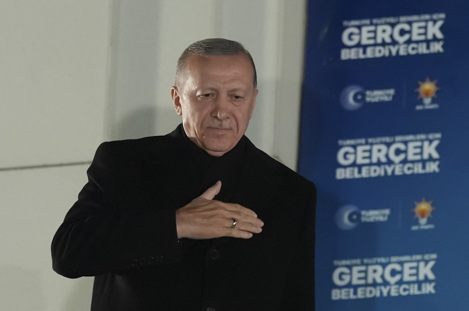 President Recep Tayyip Erdoğan, leader of the Justice and Development (AK Party), delivers a speech after the local elections, at AK Party headquarters, Ankara, Türkiye, April 1, 2024. (AA Photo)
