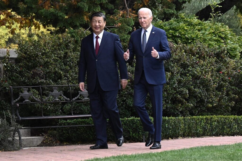 U.S. President Joe Biden and Chinese President Xi Jinping walk together after a meeting during the Asia-Pacific Economic Cooperation (APEC) Leaders' week in Woodside, California on Nov. 15, 2023. (AFP File Photo)