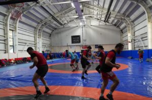 Turkish wrestling team players train ahead of the European qualifications at Mersinli Ahmet Eğitim Kompleksi Sports Facilities, Istanbul, Türkiye, April 2, 2024. (IHA Photo)