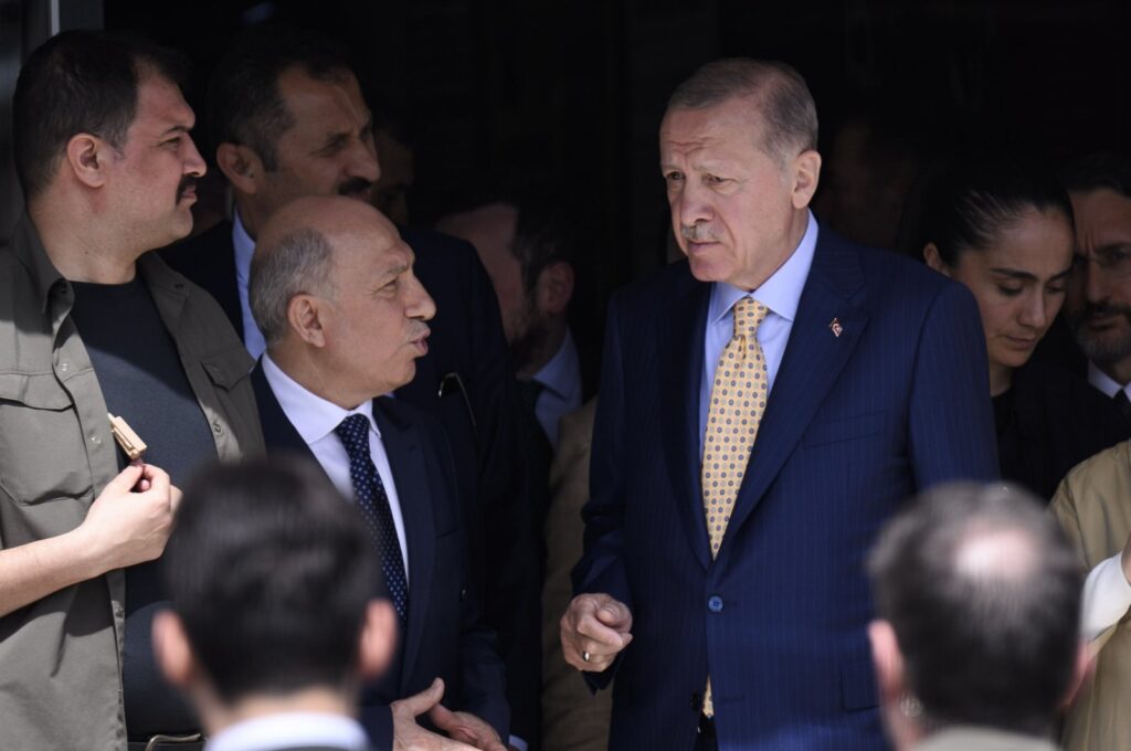 President Recep Tayyip Erdoğan (R) is pictured as he cast his vote during local elections, Istanbul, Türkiye, March 31, 2024. (AA Photo)