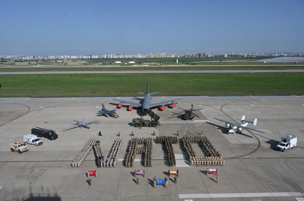 Soldiers from NATO member states attend a ceremony to mark NATO's anniversary at Incirlik Air Base, Adana, southeastern Türkiye, April 4, 2024. (AA Photo)